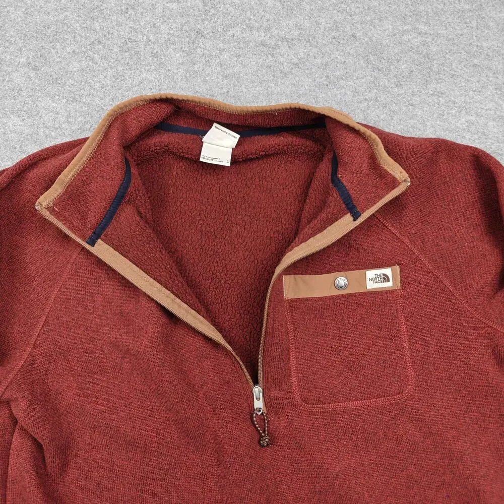 The North Face Sweatshirt Mens Large Red Pullover 1/4 Zip Fleece Pockets
